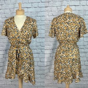 Sadie & Sage Tan Floral Wrap Dress